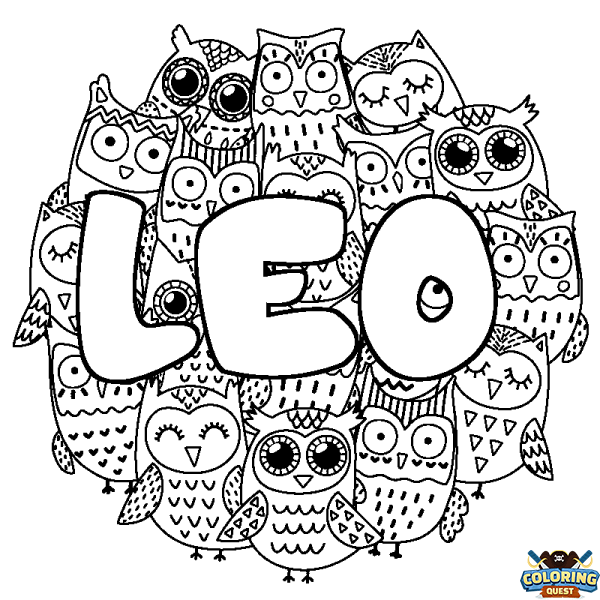 Coloring page first name LEO - Owls background