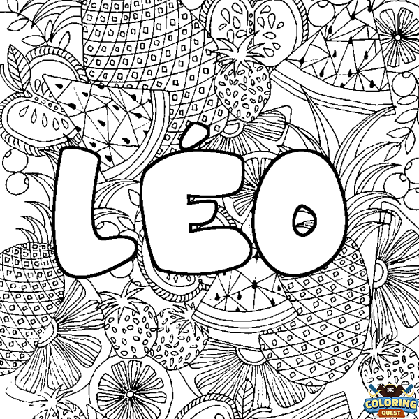 Coloring page first name L&Eacute;O - Fruits mandala background