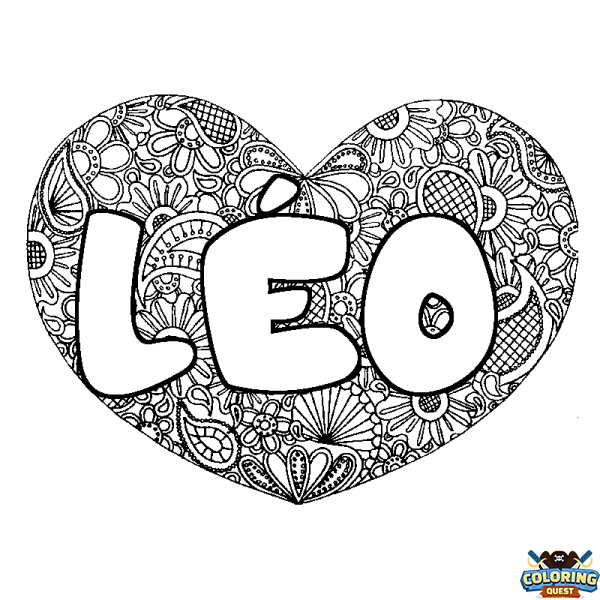 Coloring page first name L&Eacute;O - Heart mandala background