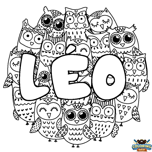Coloring page first name L&Eacute;O - Owls background
