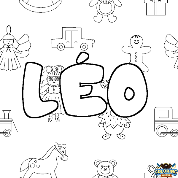 Coloring page first name L&Eacute;O - Toys background
