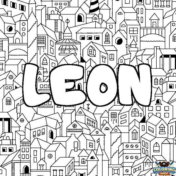 Coloring page first name LEON - City background