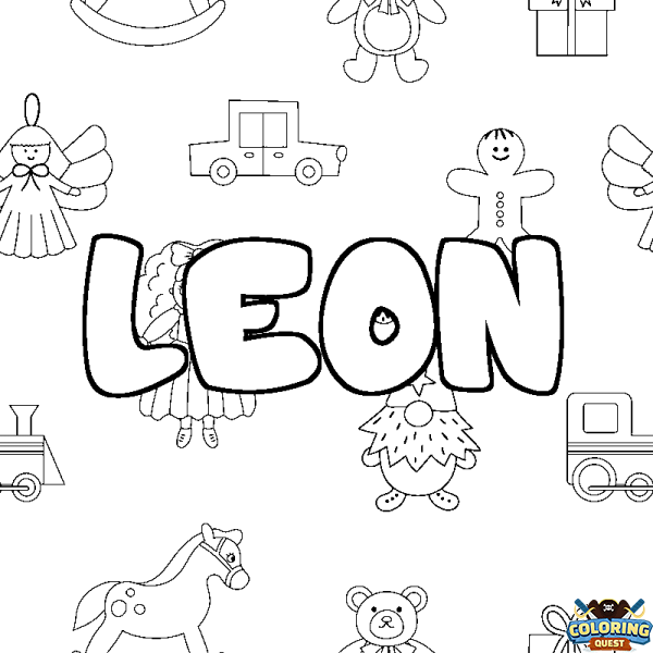 Coloring page first name LEON - Toys background