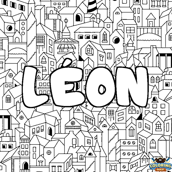Coloring page first name L&Eacute;ON - City background