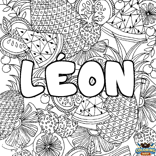 Coloring page first name L&Eacute;ON - Fruits mandala background