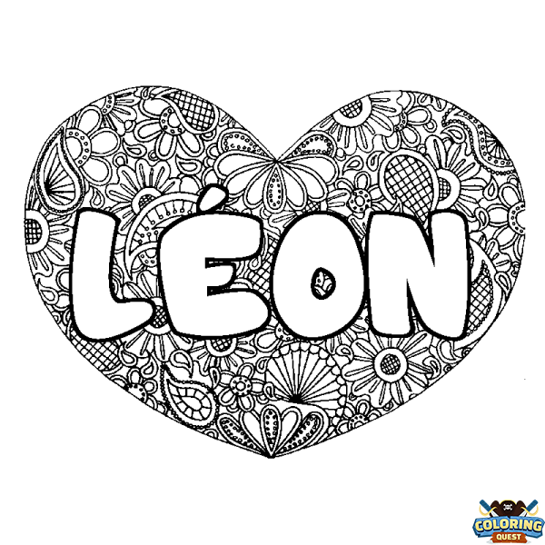 Coloring page first name L&Eacute;ON - Heart mandala background