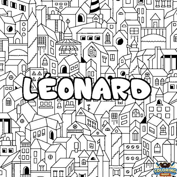 Coloring page first name L&Eacute;ONARD - City background