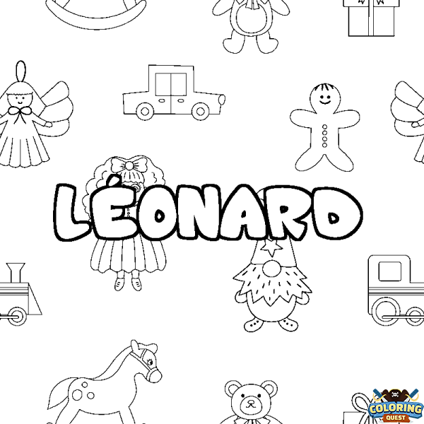 Coloring page first name L&Eacute;ONARD - Toys background