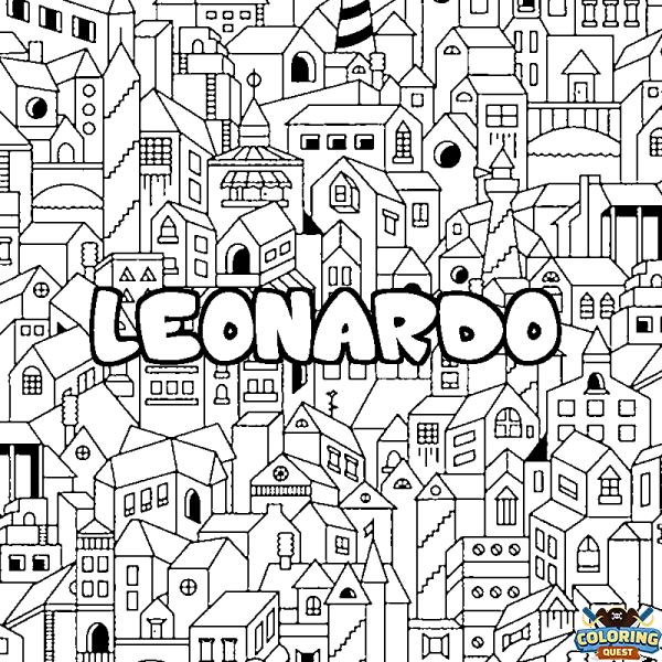 Coloring page first name LEONARDO - City background