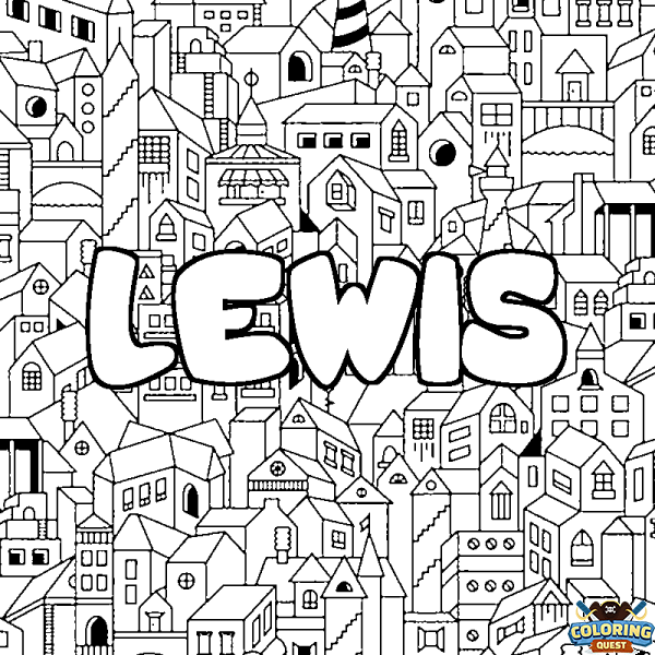 Coloring page first name LEWIS - City background