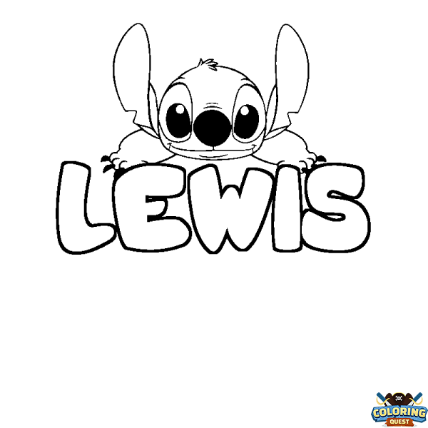Coloring page first name LEWIS - Stitch background