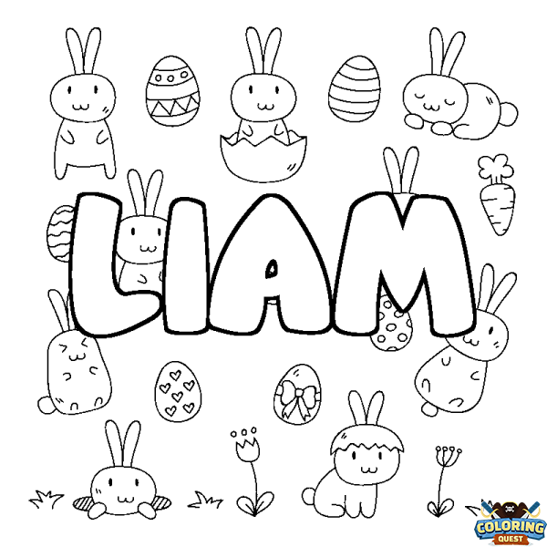 Coloring page first name LIAM - Easter background