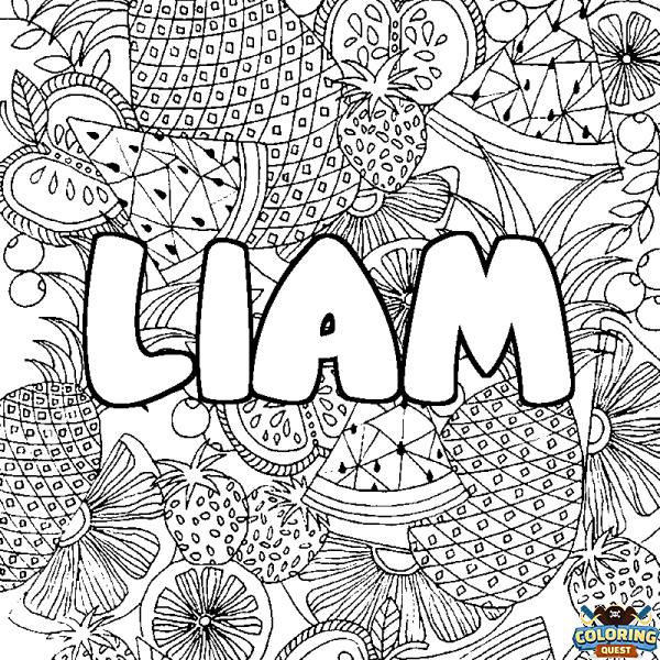 Coloring page first name LIAM - Fruits mandala background