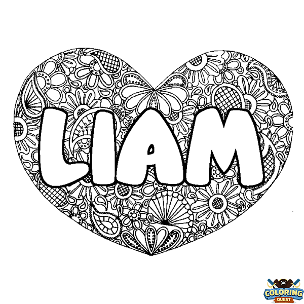 Coloring page first name LIAM - Heart mandala background