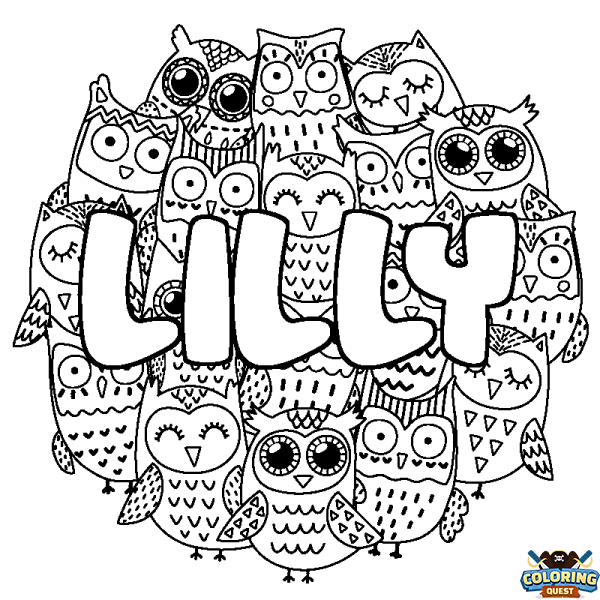 Coloring page first name LILLY - Owls background