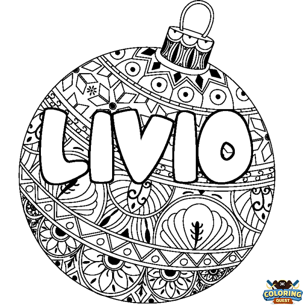 Coloring page first name LIVIO - Christmas tree bulb background