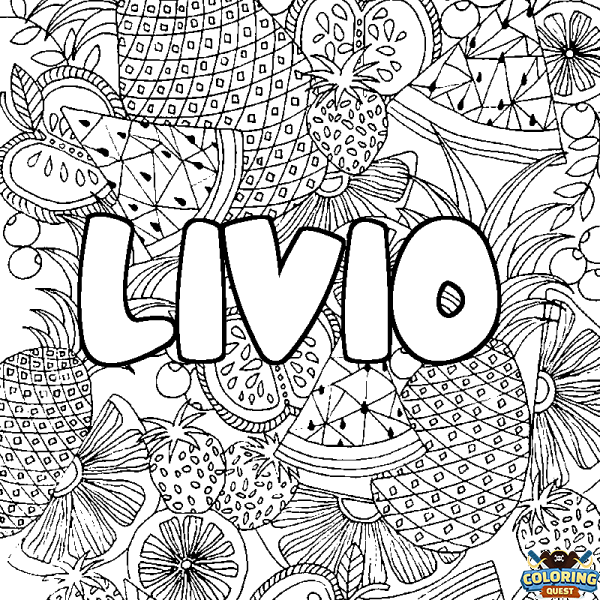 Coloring page first name LIVIO - Fruits mandala background