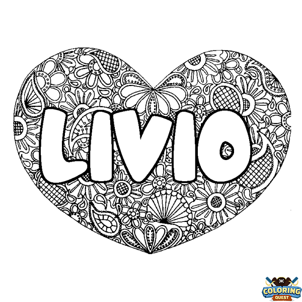 Coloring page first name LIVIO - Heart mandala background