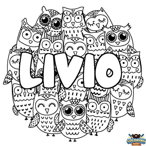 Coloring page first name LIVIO - Owls background