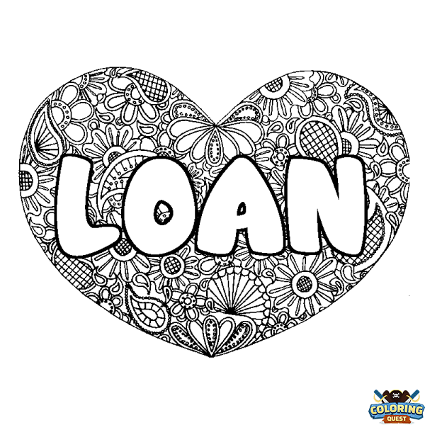 Coloring page first name LOAN - Heart mandala background