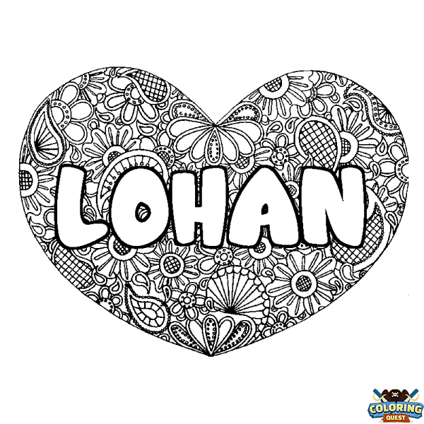 Coloring page first name LOHAN - Heart mandala background