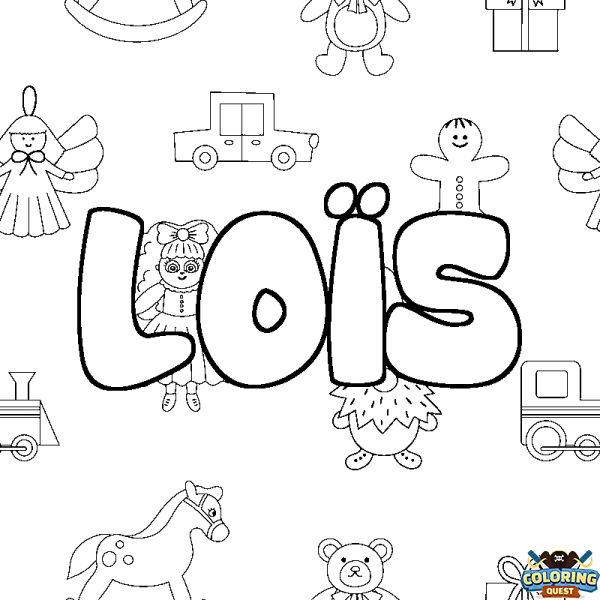 Coloring page first name LO&Iuml;S - Toys background