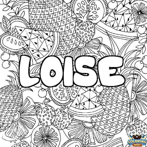 Coloring page first name LOISE - Fruits mandala background