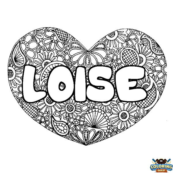 Coloring page first name LOISE - Heart mandala background