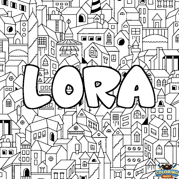 Coloring page first name LORA - City background