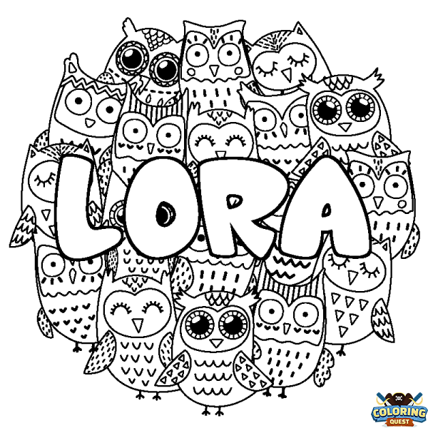 Coloring page first name LORA - Owls background
