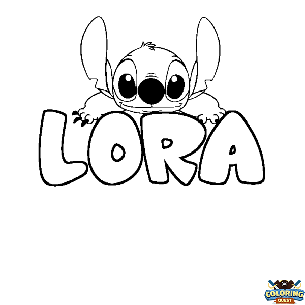 Coloring page first name LORA - Stitch background