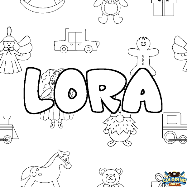 Coloring page first name LORA - Toys background