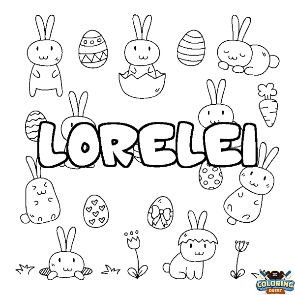 Coloring page first name LORELEI - Easter background