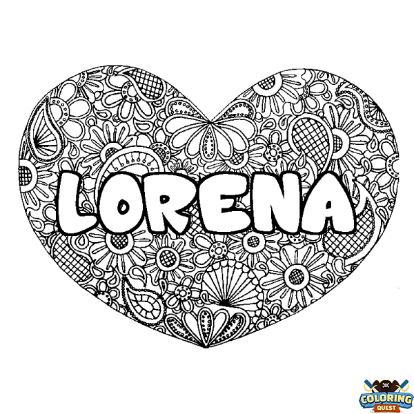 Coloring page first name LORENA - Heart mandala background