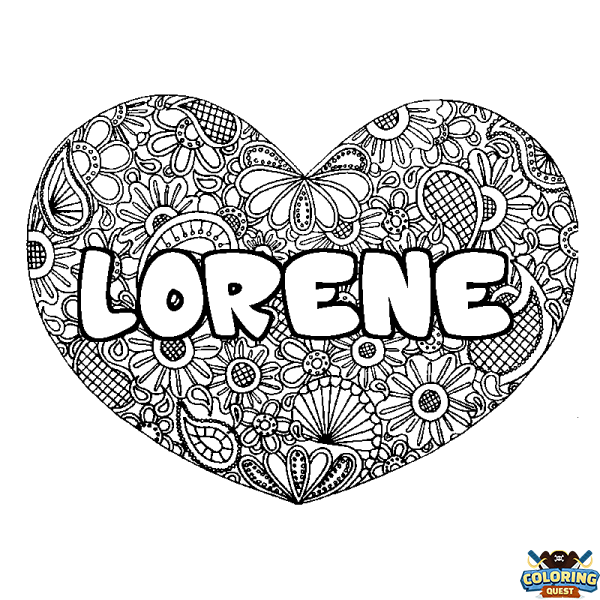 Coloring page first name LORENE - Heart mandala background