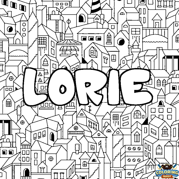 Coloring page first name LORIE - City background