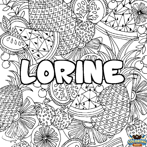 Coloring page first name LORINE - Fruits mandala background