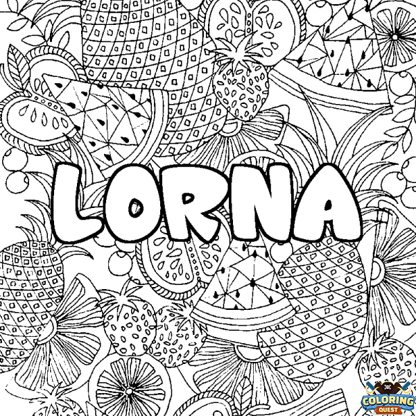 Coloring page first name LORNA - Fruits mandala background