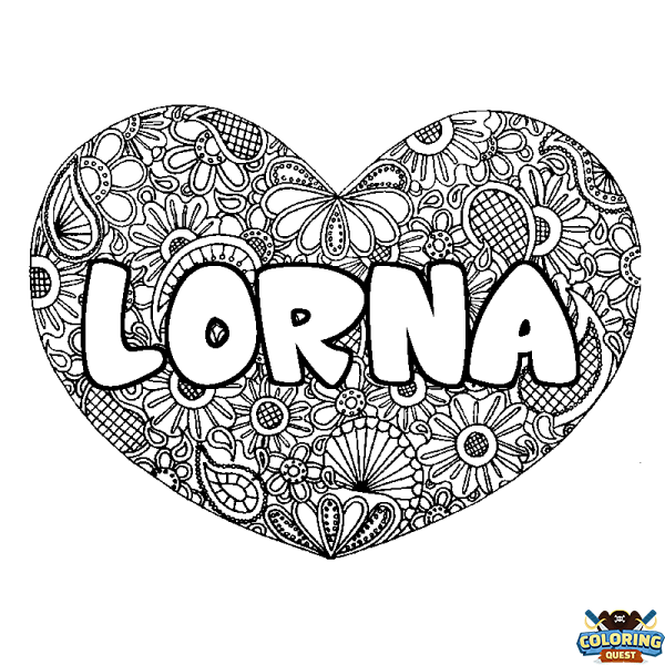 Coloring page first name LORNA - Heart mandala background