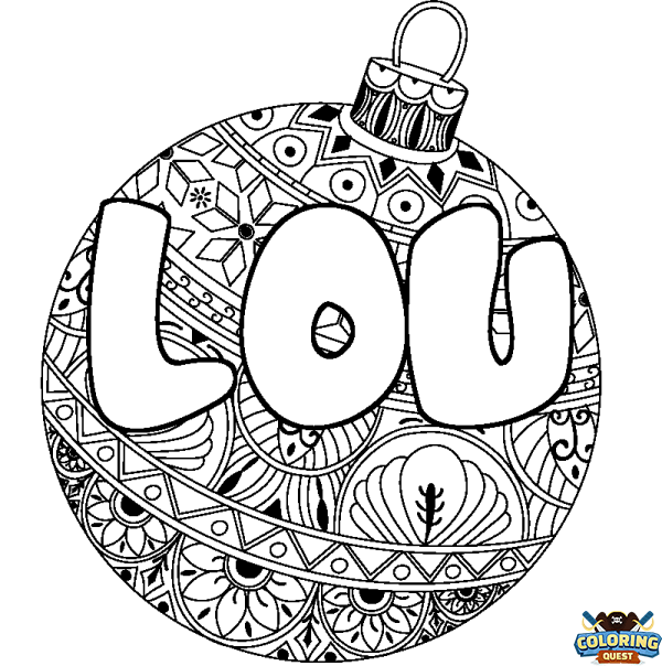 Coloring page first name LOU - Christmas tree bulb background