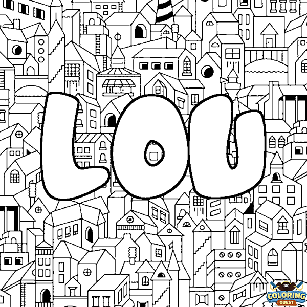 Coloring page first name LOU - City background