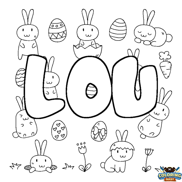 Coloring page first name LOU - Easter background