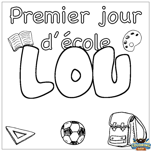 Coloring page first name LOU - School First day background