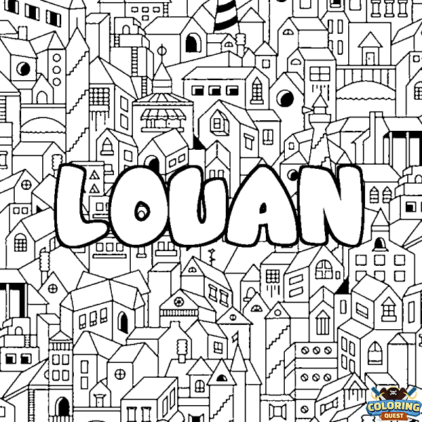 Coloring page first name LOUAN - City background