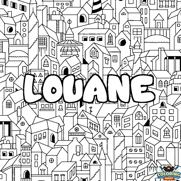 Coloring page first name LOUANE - City background