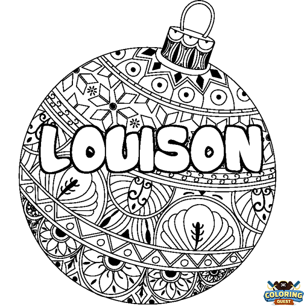 Coloring page first name LOUISON - Christmas tree bulb background
