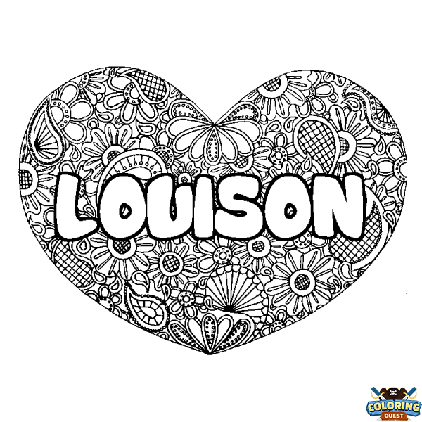 Coloring page first name LOUISON - Heart mandala background