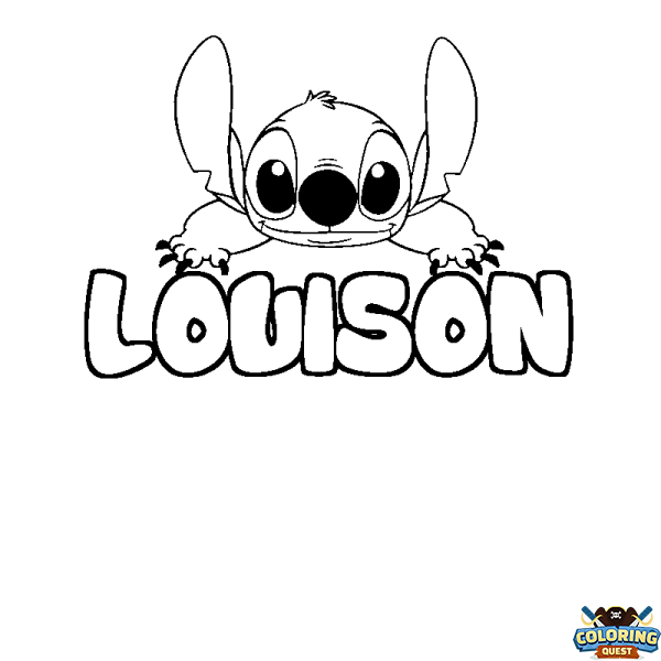 Coloring page first name LOUISON - Stitch background