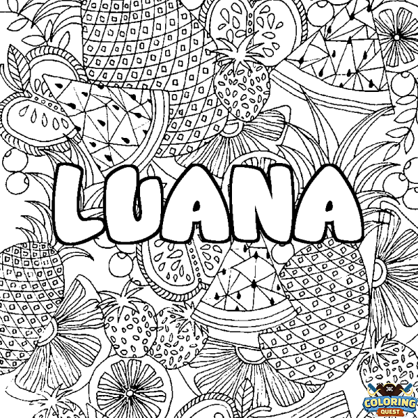 Coloring page first name LUANA - Fruits mandala background