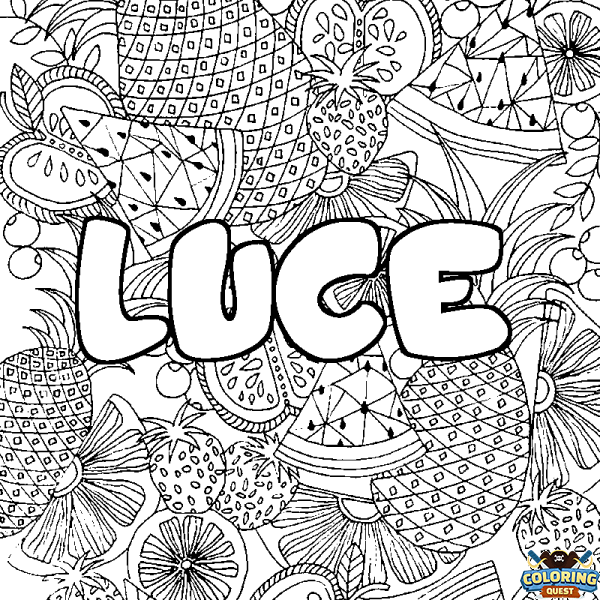 Coloring page first name LUCE - Fruits mandala background